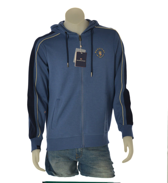 FELPA UOMO SCUOLA NAUTICA ITALIANA GARZATA ZIP CAPPUCCIO TASCHE POLSINI FASCIA BANDA LOGO ART.162706