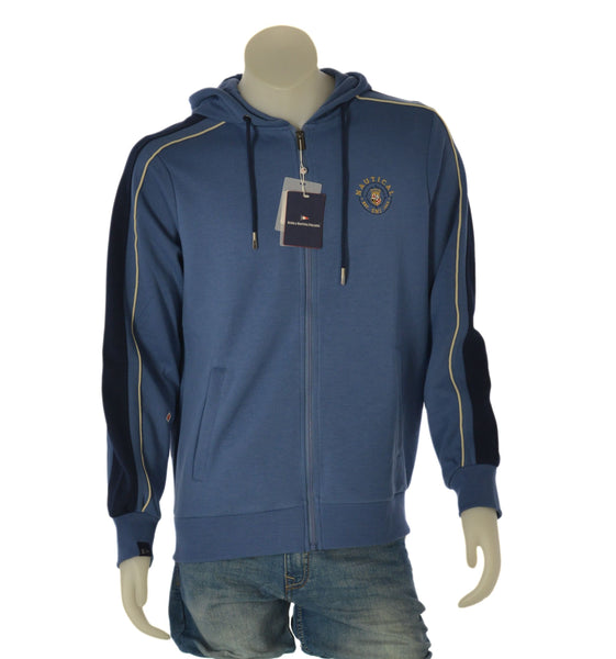 FELPA UOMO SCUOLA NAUTICA ITALIANA GARZATA ZIP CAPPUCCIO TASCHE POLSINI FASCIA BANDA LOGO ART.162706