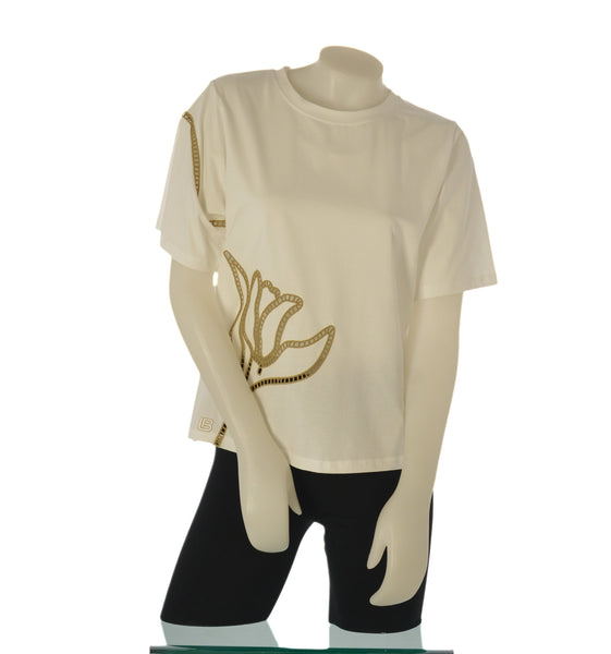 T-SHIRT RAGAZZA LAURA BIAGIOTTI GIROCOLLO MEZZA MANICA LAVORAZIONE TRAFORATA ART.26P1410