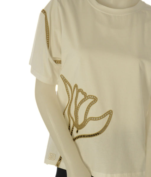 T-SHIRT RAGAZZA LAURA BIAGIOTTI GIROCOLLO MEZZA MANICA LAVORAZIONE TRAFORATA ART.26P1410