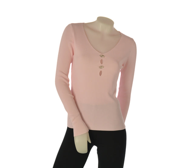 MAGLIA DONNA GRIFFAI MANICA LUNGA COSTINE APPLICAZIONI SCOLLO V VISCOSA ART. DGP7635