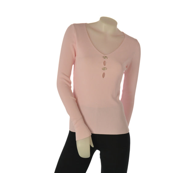 MAGLIA DONNA GRIFFAI MANICA LUNGA COSTINE APPLICAZIONI SCOLLO V VISCOSA ART. DGP7635