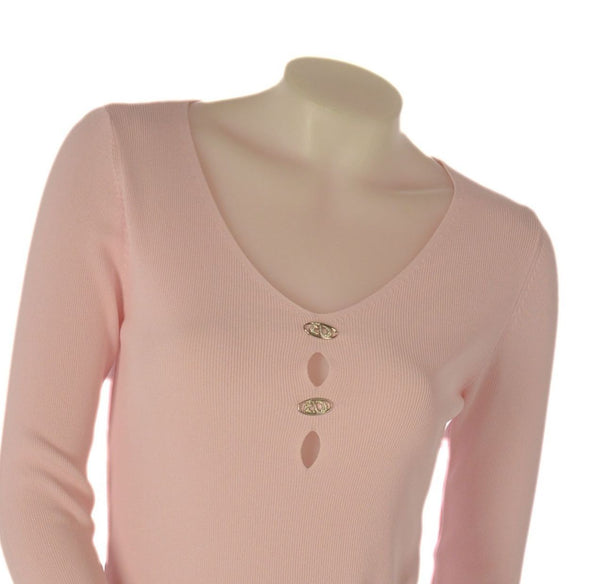 MAGLIA DONNA GRIFFAI MANICA LUNGA COSTINE APPLICAZIONI SCOLLO V VISCOSA ART. DGP7635