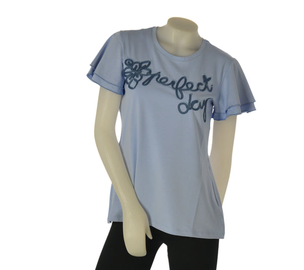 T-SHIRT DONNA GAIA B. GIROCOLLO MANICHE CORTE CAMPANA APPLICAZIONI COTONE ART. 127