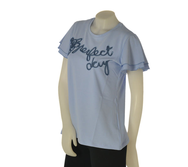 T-SHIRT DONNA GAIA B. GIROCOLLO MANICHE CORTE CAMPANA APPLICAZIONI COTONE ART. 127