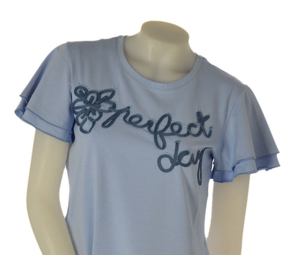 T-SHIRT DONNA GAIA B. GIROCOLLO MANICHE CORTE CAMPANA APPLICAZIONI COTONE ART. 127