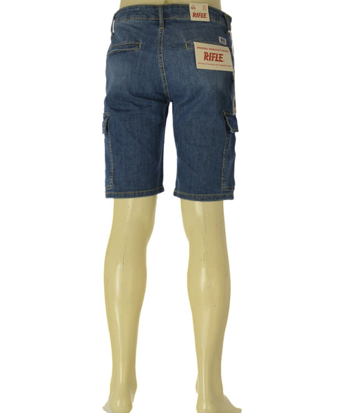 BERMUDA UOMO RIFLE DENIM TASCHE CARGO ELASTICIZZATO ART. RF414
