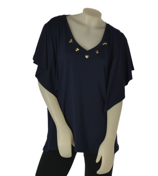 T-SHIRT DONNA ELISA CASTELLI CONFORMATA GIROCOLLO MANICA SCESA APPLICAZIONE SPACCHETTI ART.140024