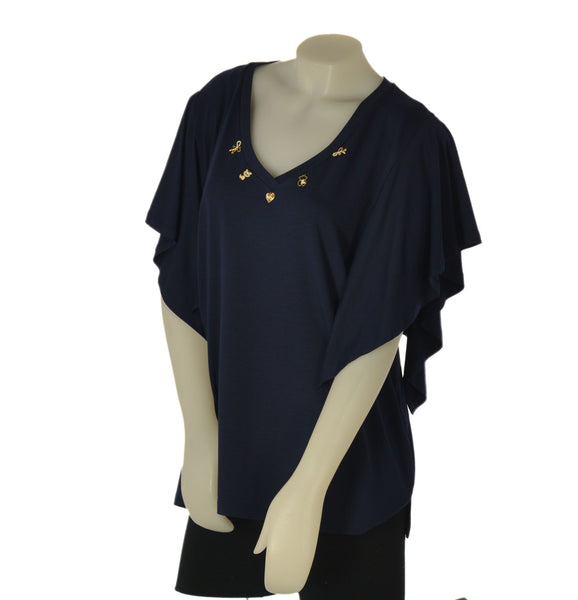 T-SHIRT DONNA ELISA CASTELLI CONFORMATA GIROCOLLO MANICA SCESA APPLICAZIONE SPACCHETTI ART.140024