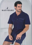 PIGIAMA UOMO CORTO APERTO PURO COTONE TASCHE RIGHE NAVIGARE 141998