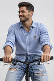 CAMICIA UOMO POLO CLUB MISTO LINO RIGATO COLLO MEZZO FRANCESE VESTIOBILITA REGULAR ART MARS