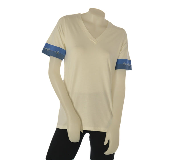 T-SHIRT DONNA GAIA SCOLLO V MEZZA MANICA COLORE STRASS COMODA PRATICA ART.158