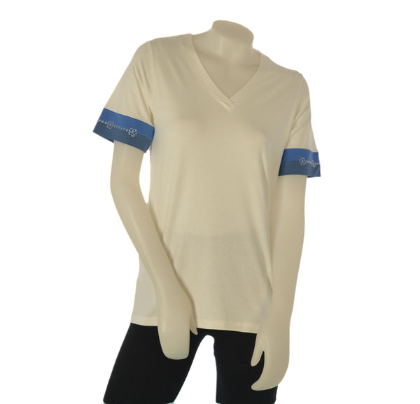 T-SHIRT DONNA GAIA SCOLLO V MEZZA MANICA COLORE STRASS COMODA PRATICA ART.158
