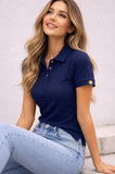 MAGLIA DONNA POLO VIRGINIA BLU PURO COTONE CON BOTTONCINI PARTICOLARI E SPACCHETTIO ART CROWN
