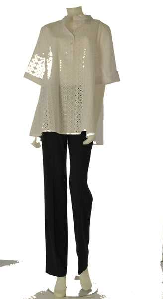 CAMICIA DONNA BARBARELLA CONFORMATA COREANA BOTTONI MEZZA MANICA SANGALLO ART.1019CX