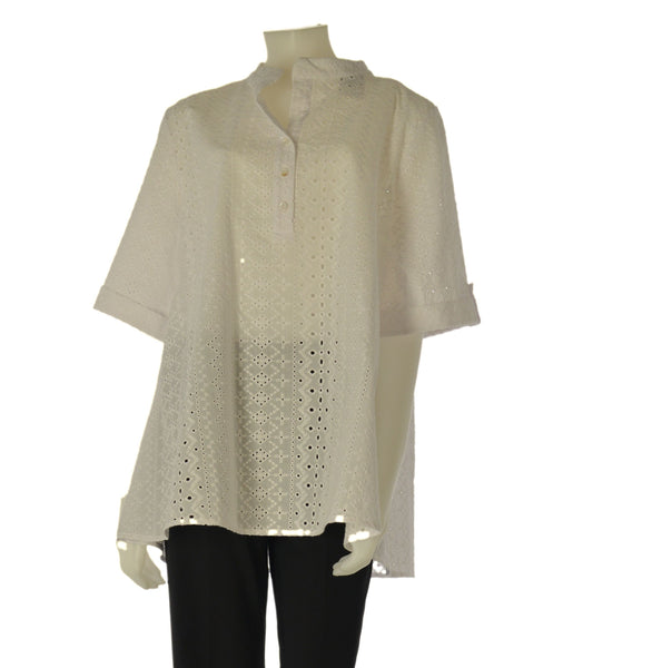 CAMICIA DONNA BARBARELLA CONFORMATA COREANA BOTTONI MEZZA MANICA SANGALLO ART.1019CX