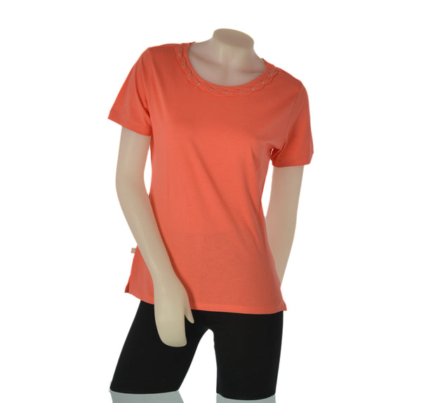 T-SHIRT DONNA VIRGINIA BLU GIROCOLLO MANICA CORTA STRASS COTONE ART. LITCHI-20