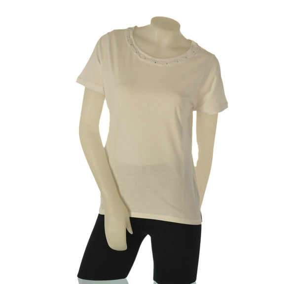 T-SHIRT DONNA VIRGINIA BLU GIROCOLLO MANICA CORTA STRASS COTONE ART. LITCHI-20