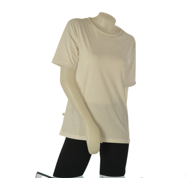 T-SHIRT DONNA VORGINIA BLU MANICA CORTA COTONE PERLINE  GIROCOLLO ART. ARANCIA-20