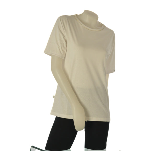 T-SHIRT DONNA VORGINIA BLU MANICA CORTA COTONE PERLINE  GIROCOLLO ART. ARANCIA-20