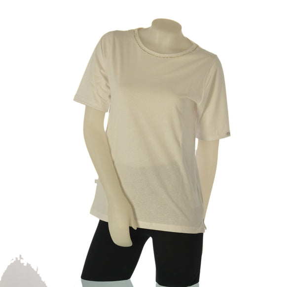 T-SHIRT DONNA VORGINIA BLU MANICA CORTA COTONE PERLINE  GIROCOLLO ART. ARANCIA-20