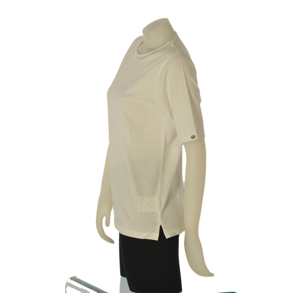 T-SHIRT DONNA VORGINIA BLU MANICA CORTA COTONE PERLINE  GIROCOLLO ART. ARANCIA-20