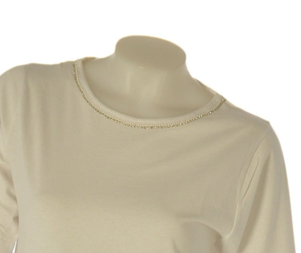 T-SHIRT DONNA VORGINIA BLU MANICA CORTA COTONE PERLINE  GIROCOLLO ART. ARANCIA-20