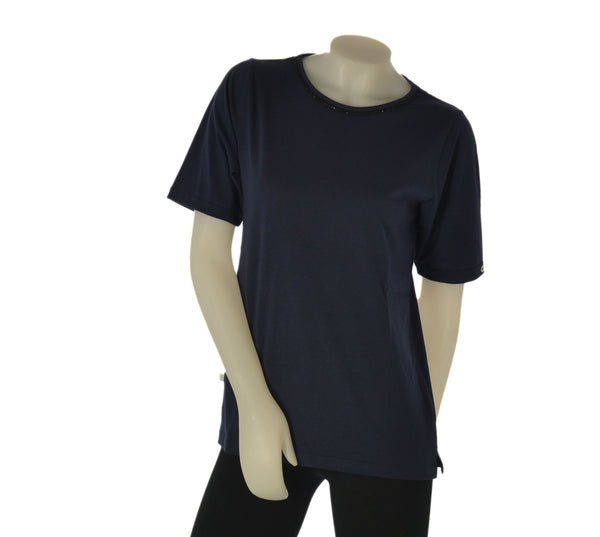 T-SHIRT DONNA VORGINIA BLU MANICA CORTA COTONE PERLINE  GIROCOLLO ART. ARANCIA-20