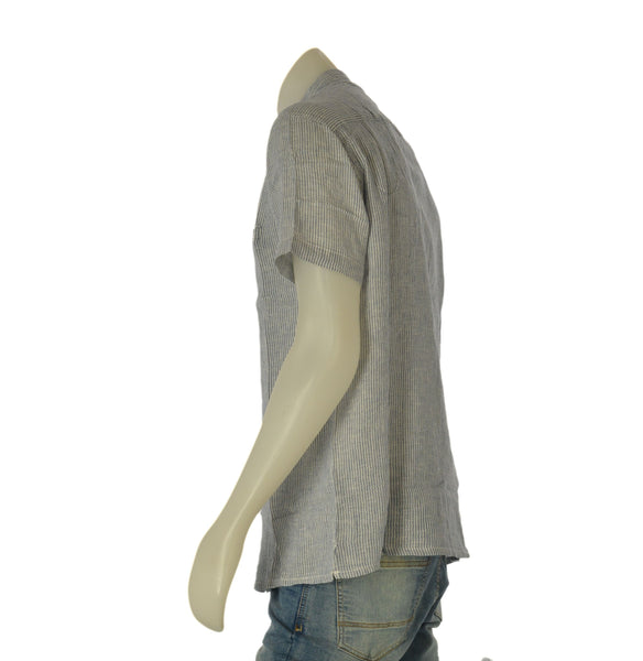 CAMICIA UOMO LOSAN COREANA MANICA CORTA RIGHE COTONE LINO TASCHINO ART. LMNAP0102-26013