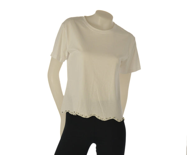 T-SHIRT DONNA GRIFFAI CORTA GIROCOLLO PERLE STRASS ONDE  COTONE ART. 7822