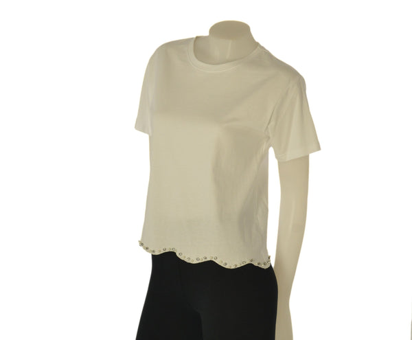 T-SHIRT DONNA GRIFFAI CORTA GIROCOLLO PERLE STRASS ONDE  COTONE ART. 7822