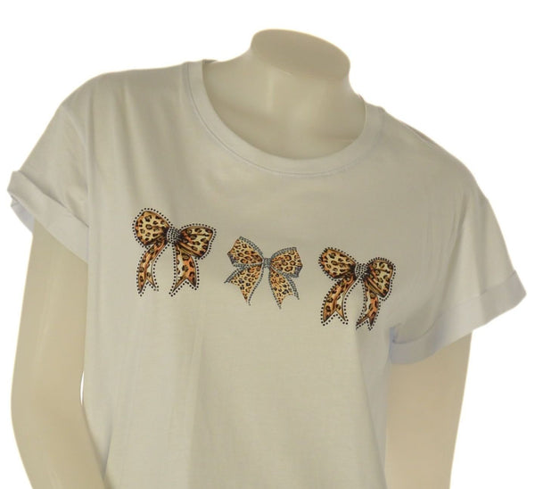 T-SHIRT DONNA GRIFFAI GIROCOLLO FIOCCHI STRASS COTONE ART. 7552