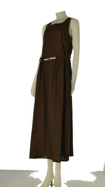 ABITO DONNA BARBARELLA LUNGO SMANICATO PIEGHE CINTURA TASCHE VISCOSA LINO ART. 1090A