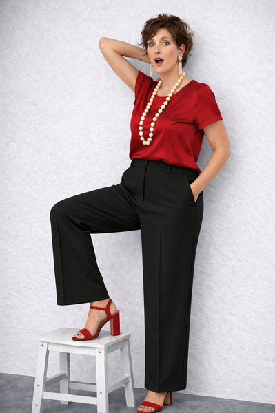PANTALONE DONNA PERLA PALAZZO ELASTICO TASCHE BOTTONI CERNIERA VISCOSA  ART. PISA