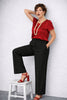 PANTALONE DONNA PERLA PALAZZO ELASTICO TASCHE BOTTONI CERNIERA VISCOSA  ART. PISA