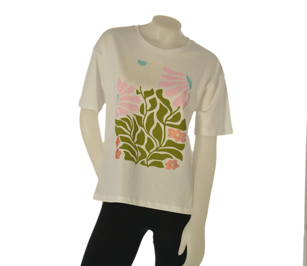 T-SHIRT DONNA GRIFFAI MANICA CORTA AMPIA STAMPA FIORI E STRASS  COTONE ART. DGP7560