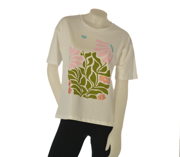 T-SHIRT DONNA GRIFFAI MANICA CORTA AMPIA STAMPA FIORI E STRASS  COTONE ART. DGP7560