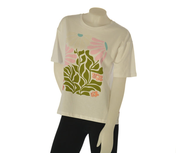T-SHIRT DONNA GRIFFAI MANICA CORTA AMPIA STAMPA FIORI E STRASS  COTONE ART. DGP7560