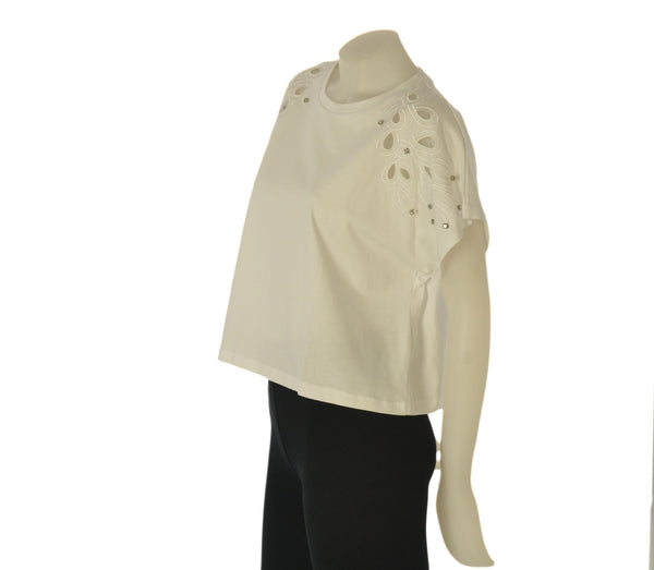 T-SHIRT DONNA GRIFFAI MANICA CORTA CON RICAMI E STRASS COTONE ART. DGP7808
