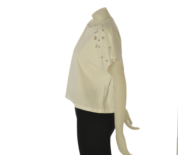 T-SHIRT DONNA GRIFFAI MANICA CORTA CON RICAMI E STRASS COTONE ART. DGP7808