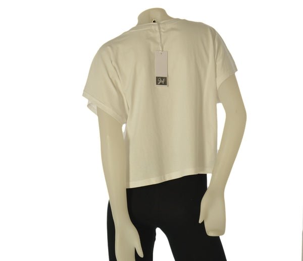 T-SHIRT DONNA GRIFFAI MANICA CORTA CON RICAMI E STRASS COTONE ART. DGP7808