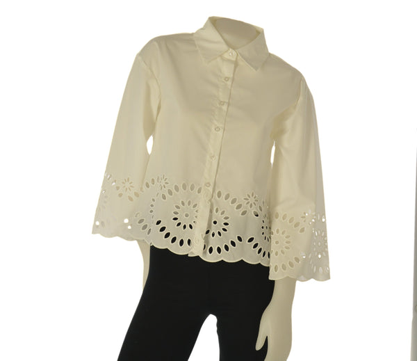 CAMICIA DONNA GRIFFAI MANICHE 3/4 BORDI IN PIZZO POPELINE COTONE ART. DGP8032
