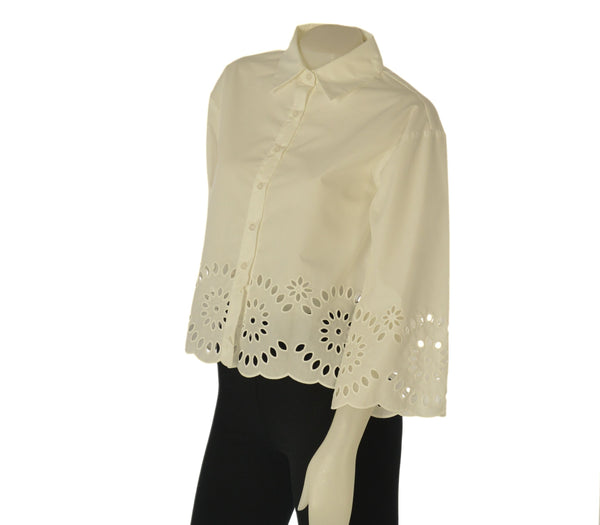 CAMICIA DONNA GRIFFAI MANICHE 3/4 BORDI IN PIZZO POPELINE COTONE ART. DGP8032