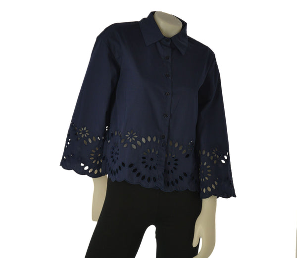 CAMICIA DONNA GRIFFAI MANICHE 3/4 BORDI IN PIZZO POPELINE COTONE ART. DGP8032