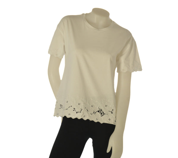 T-SHIRT DONNA GRIFFAI MANICA CORTA GIROCOLLO BORDI CON FIORI RICAMATI COTONE ART. DGP7809