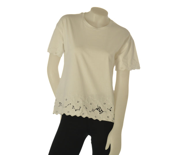 T-SHIRT DONNA GRIFFAI MANICA CORTA GIROCOLLO BORDI CON FIORI RICAMATI COTONE ART. DGP7809