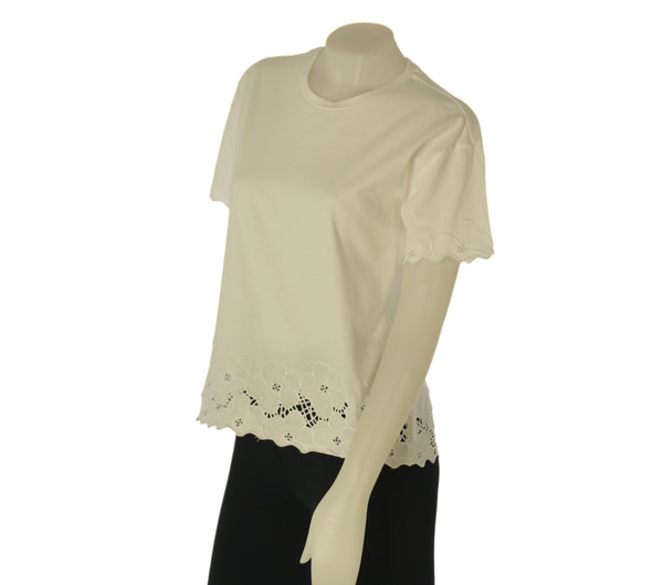 T-SHIRT DONNA GRIFFAI MANICA CORTA GIROCOLLO BORDI CON FIORI RICAMATI COTONE ART. DGP7809