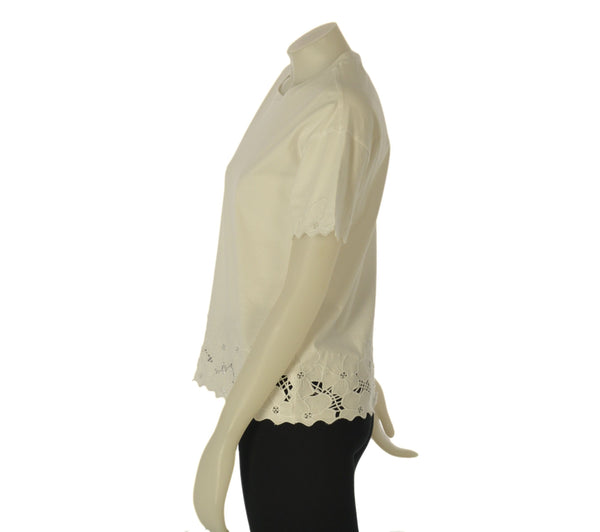 T-SHIRT DONNA GRIFFAI MANICA CORTA GIROCOLLO BORDI CON FIORI RICAMATI COTONE ART. DGP7809