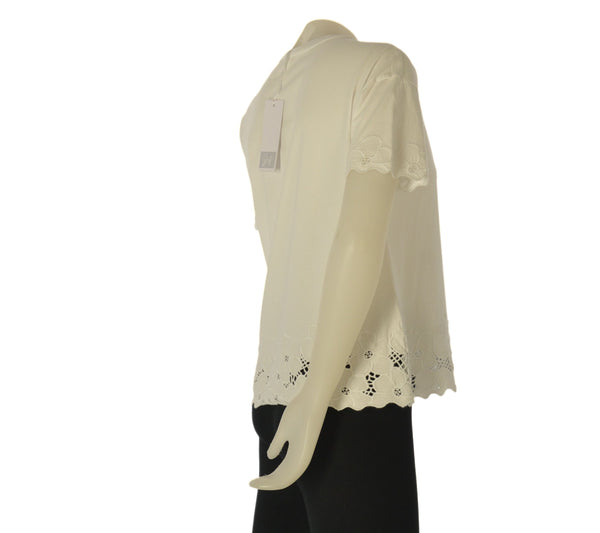 T-SHIRT DONNA GRIFFAI MANICA CORTA GIROCOLLO BORDI CON FIORI RICAMATI COTONE ART. DGP7809