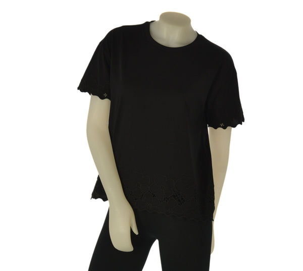T-SHIRT DONNA GRIFFAI MANICA CORTA GIROCOLLO BORDI CON FIORI RICAMATI COTONE ART. DGP7809